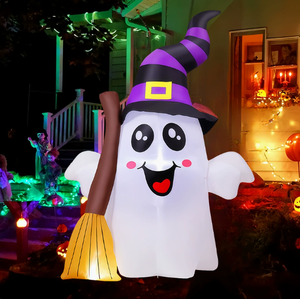 Decoración <span class=keywords><strong>de</strong></span> Halloween, Fantasma <span class=keywords><strong>con</strong></span> Sombrero <span class=keywords><strong>de</strong></span> <span class=keywords><strong>Bruja</strong></span> y Escoba, Modelo Inflable <span class=keywords><strong>con</strong></span> <span class=keywords><strong>Luz</strong></span> LED, Ambiente Espeluznante para el Jardín - Product Image 3