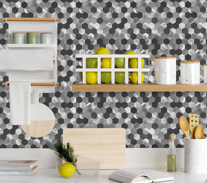 <span class=keywords><strong>Carrelage</strong></span> mural hexagonal noir et <span class=keywords><strong>blanc</strong></span> <span class=keywords><strong>Carrelage</strong></span> à peler et coller en <span class=keywords><strong>vinyle</strong></span> 3D pour salle de bain - Product Image 6