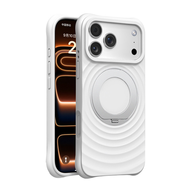 Wave Pattern Silicone TPU Case for 16/17 Pro Max 360 Spin Magnetic Ring Stand Luxury Design Shockproof