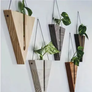 Wand montage Reagenzglas Blumentopf Pflanzen behälter moderne Blütenknospe Vase Dreieck aus Holz