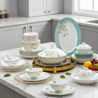 Service de table en porcelaine de Jingdezhen 56 pièces, style paysage Famille-Rose, tendance nationale, en porcelaine fine, bols et assiettes