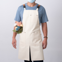 Tablier en toile blanche avec logo personnalisé et bretelles en H Tablier fendu de jardinage pour chef de restaurant avec poches