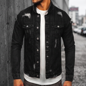 Vestes en jean brodées élégantes pour l'extérieur 2023, 100% coton, hiver, manches longues pour hommes, logo personnalisé sur le devant - Product Image 2