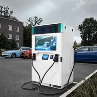 EVMATE Estación de Carga de Energía Solar Integrada para Vehículos Eléctricos con Batería de 193 kWh, Pantalla Publicitaria de 43 Pulgadas, Carga DC y Funcionamiento Fuera de la Red