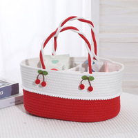 Panier de rangement portable pour couches en corde de coton, organisateur de couches bébé motif cerise arc-en-ciel, sac à couches pour maman, panier à couches pour bébé