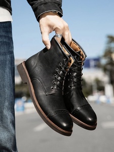 Botas <span class=keywords><strong>Chelsea</strong></span> de Tobillo para Hombre, con Cordones, de Cuero Genuino, Planas, Suaves, Diseño Moderno - Product Image 5