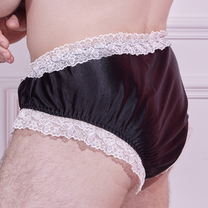 Lingerie érotique pour hommes, sous-vêtements en dentelle à volants style sissy, doux et soyeux, avec ouverture frontale, coupe taille basse, effet brillant, pour hommes gays, style 'nez d'éléphant' - Product Image 5