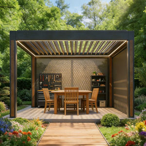 Pergola murale modulaire en aluminium à lames orientables, pare-soleil, cloison d'intimité à trois panneaux 3x3m pour lieux de mariage et expositions - Product Image 1