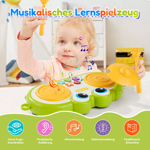 Tambour musical grenouille, jouet éducatif en plastique, instrument de percussion avec boutons et bâtonnets colorés, 0-24 mois - Product Image 4