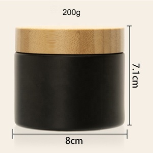 Vente en gros paquet de bougies Nature contenants de beurre corporel cosmétiques pot vide en verre <span class=keywords><strong>noir</strong></span> mat de 200g avec couvercle en <span class=keywords><strong>bambou</strong></span> - Product Image 4