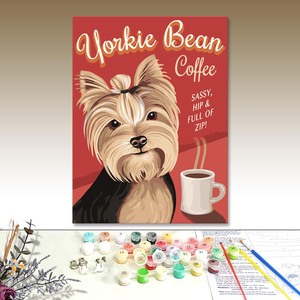 Modern Eco-Friendly Yorkie Bean Coffee Paint by Numbers Canvas Art Cartoon Animal Print Square Handmade DIY Home Decor - Product Image 1