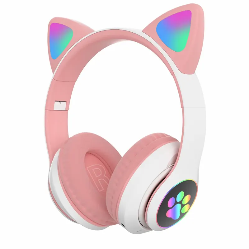 New Design Wireless Cat Ear Headphone With Mic LED Light Music Headset Wireless Earphone