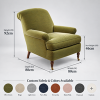 Fauteuil d'appoint anglais avec accoudoirs, pieds en bois massif et roulettes en laiton antique pour salon et hôtel
