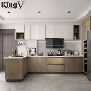 KINGV रसोई फर्नीचर डिजाइन मिनी छोटे परियोजना रसोई मंत्रिमंडलों melamine MDF कण बोर्ड रसोई कैबिनेट फाड़ना