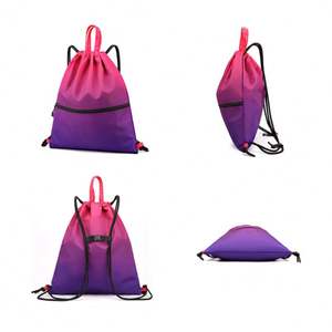 Custom logo Wholesale Polyester Zipper Drawstring Backpack Bag Reusable Outdoor Drawstring Sports Gym Bag Storage Bag - Product Image 5