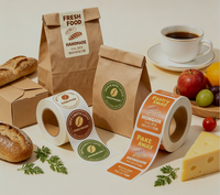Rouleaux d'autocollants adhésifs en vinyle imperméables avec logo personnalisé pour l'emballage de boulangerie, de pain, de gâteaux, étiquettes d'étanchéité alimentaire pour papier kraft