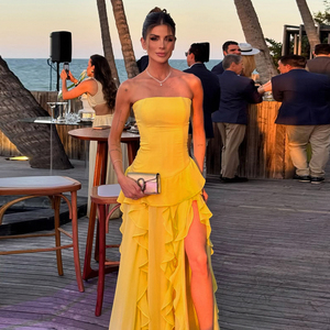 Vestido Largo sin Mangas para Mujer, Elegante y Sencillo, con Abertura Alta, Volantes en el Bajo, Sexy, sin Tirantes, Cintura Natural - Product Image 2