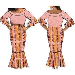 Nuovo all'ingrosso personalizzato Tonga polinesiano tribale stampato a doppio volant manica a coda di pesce abito lungo da donna Maxi abito da ballo a sirena - Product Image 4