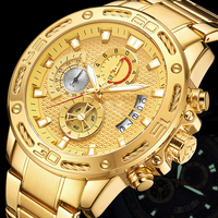 Luxe Relogio Masculino sport chronographe montre-bracelet étanche lumineux Date mâle horloge montre à Quartz or pour hommes alliage rond