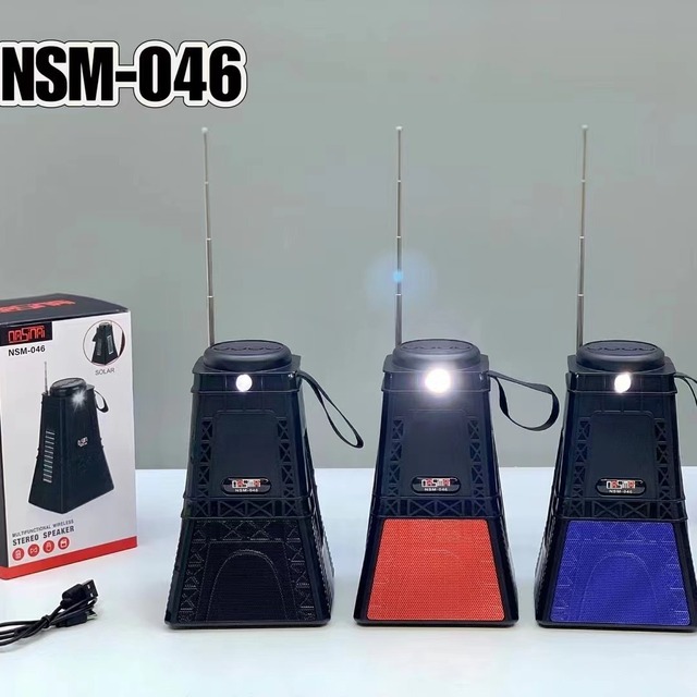 Solar Radios Blue-tooth Wireless Loud Speaker FM Radio/TF/USB Portable Bass Subwoofer Stereo Horn Turriform Solar Speaker