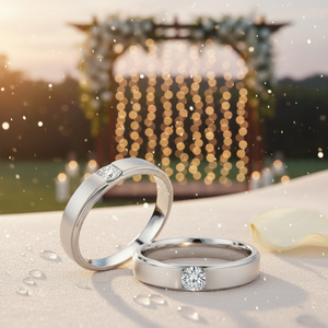 Simple Looking Real Diamond <b>Couple</b> Wedding Band 14k White Gold - Product Image 2