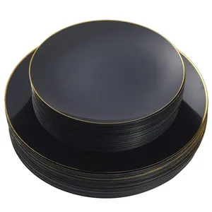 BST Wedding plastic 7.5 inch salad plate and 10.25 inch disposable black and gold dinner plates party wholesale