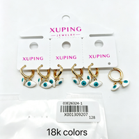 Boucles d'oreilles pendantes XUPING plaquées or 18 carats avec breloque œil en émail, style huggie, pour femme, bijoux de mode quotidiens