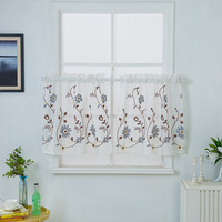 Ensemble de rideaux courts de cuisine et café, style ferme, broderie florale, 3 pièces, pour fenêtres courtes, rideaux courts à fleurs pour cuisine/