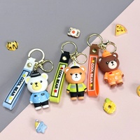 Nouveau design porte-clés en PVC imitation ours, pendentif souple en PVC ours pompier ou policier, breloques animaux 3D en PVC pour décoration