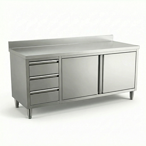 Table <span class=keywords><strong>de</strong></span> préparation sanitaire autonettoyante ISO 9001 avec armoire, capacité 800 kg, tiroirs en acier inoxydable, comptoir pour boucherie - Product Image 6