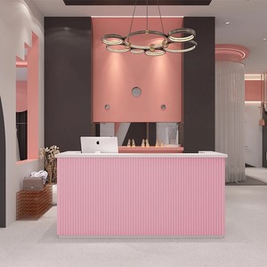 Meuble de salon de coiffure et de beauté moderne et simple, comptoir de service en bois rose, réception - Product Image 5