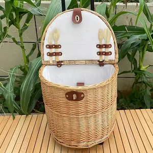 JY Wholesale Decorative Woven Picnic Basket Wicker Wicker Picnic Basket Set Round Insulated Wicker Picnic Basket With Wheels