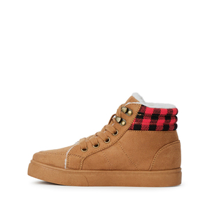 Lace Up Suede Kids Winter <b>Ankle</b> <b>Boots</b> Plaid Cuff Fuzzy Lining Non Slip Rubber Sole Daily Walking Footwear - Product Image 3