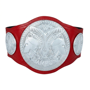 GLOWING NEON INDUSTRY Sporty High Waist WWE for <b>Belt</b> <b>Red</b> Leather with Silver Plate Buckle and Greek Design - Product Image 1