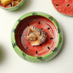 Tazón de cerámica pintado a mano con diseño de sandía y cuchara, tazón para ensalada con un lindo diseño de frutas para uso en fiestas. - Product Image 5