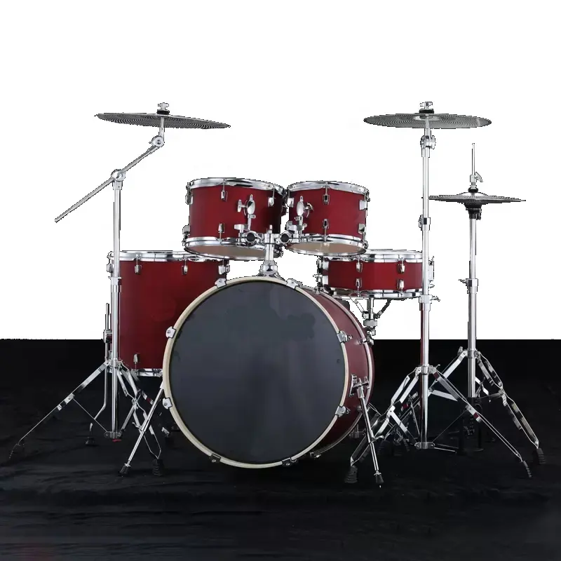 Conjunto de tambor de jazz adulto profissional vermelho 5 6 7 baixo corda Tom Floor pratos 3 4 cabeças de tambor PET