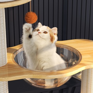 Arbre à chat de luxe en bois massif avec capsule spatiale, plateforme de saut, structure d'escalade, griffoir et condo pour chat, mobilier pour animaux de compagnie - Product Image 3