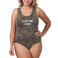 Bodysuits pour femmes, grande taille, coupe ample, sans manches, en coton et élasthanne, effet délavé à l'acide