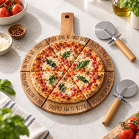 NOUVEAU Plateau à pizza rond en bois d'acacia avec guides de découpe et trou de suspension pour la cuisine à domicile
