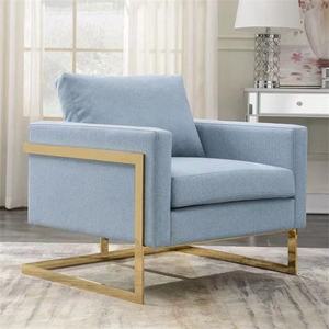 Contemporary <strong>Light</strong> <strong>Blue</strong> Soft Woven Fabric Upholstered <strong>Armchair</strong> with Gold Open Box Metal Frame for Living Room Chairs - Product Image 6