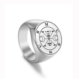 Sigilli dei 72 Spiriti, la Chiave Minore di <span class=keywords><strong>Salomone</strong></span>, Asmoday, Origini Demoniache, Goetia 37-72, Anelli Amuleto in Acciaio Inossidabile - Product Image 1