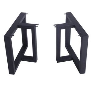 Modern Industrial Home Office Shaped Detachable Glass Desk Frame Black Wrought Steel <b>Cast</b> Iron <b>Powder</b> Coated Metal Table Legs - Product Image 5