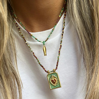 Collier vintage en cuivre perlé corail Dopamine coloré pour femme - Chaîne polyvalente, élégante et tendance