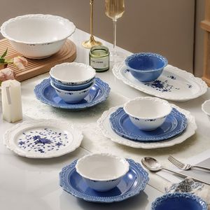 New Product Hot Sale Blue White Stoneware Ceramic Dinnerware <b>Sets</b> Durable <b>Microwave</b> Safe Dishwasher Safe Eco Friendly Wholesale - Product Image 6