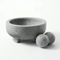 Grossiste Granit naturel Grand ensemble de mortier et pilon en granit Molcajete Broyeur d'épices et d'herbes naturelles Moulin à sésame pour la cuisine