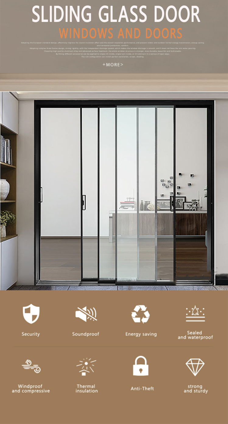 Black Narrow Frame Double Glass Aluminium Sliding Doors For Meeting Room
