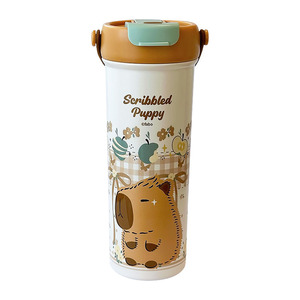 Bouteille d'eau isotherme Scribbled Puppy 500 ml, gourde à double paroi sous vide, tasse de voyage portable pour café et thé avec poignée - Product Image 5