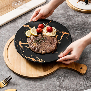 Piatti piatti nordici di forma rotonda piatti piatti in marmo bianco e nero con vassoio in bambù e manico per ristorante - Product Image 3