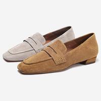 Minimalisme cuir véritable femmes sans lacet mocassins bout carré haute qualité mouton daim chaussures plates mocassins