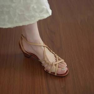 Sandalias Romanas de Verano para Mujer, Tejidas con Diseño Calado, Punta Abierta, Tacón Alto, Estilo Vacacional, Elegantes, para Combinar con Vestidos - Product Image 4